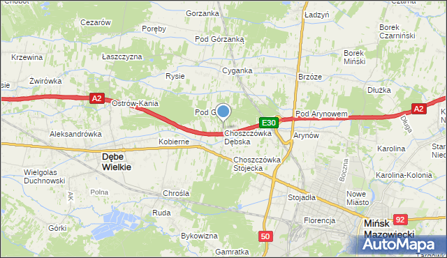 mapa Choszczówka Dębska, Choszczówka Dębska na mapie Targeo